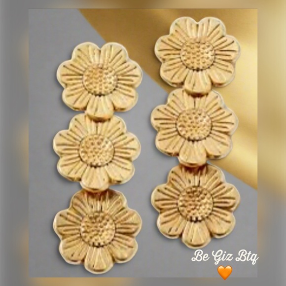 BINKER + ELIZA Authentic Daisy 24K Gold Plated Triple Drop Earrings - Picture 4 of 7